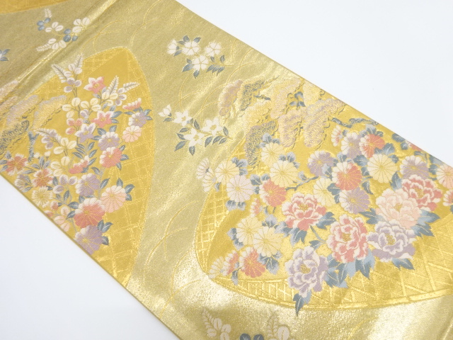 JAPANESE FUKURO OBI / WOVEN AUTUMN FLOWERS